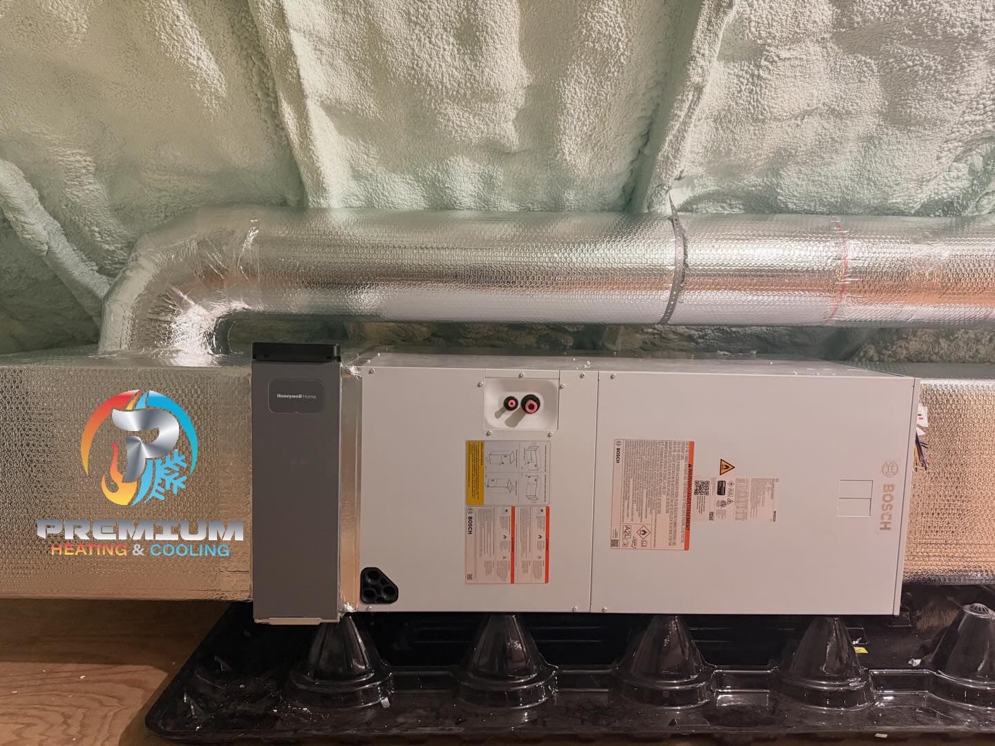 Bosch air handler installed in crawlspace with insulated ductwork